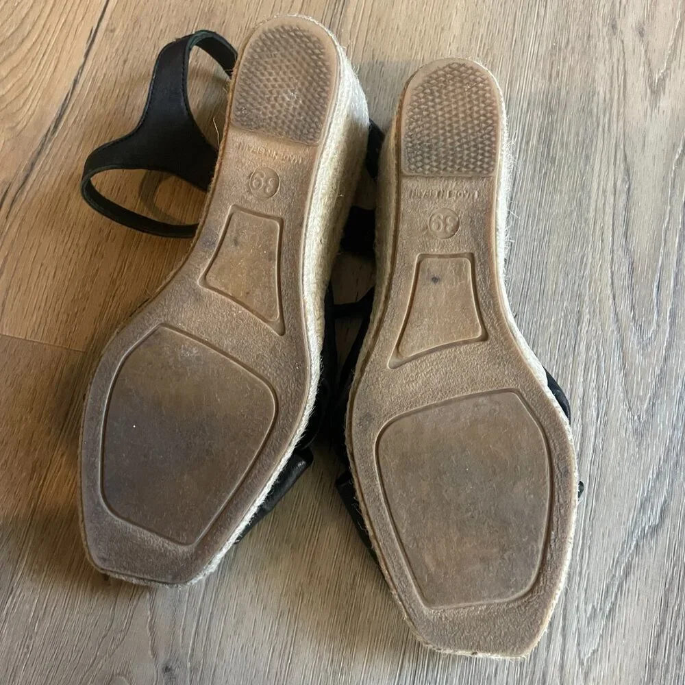jutelia Women's Made in Spain Black Leather Espadrille Sandal Shoes 8